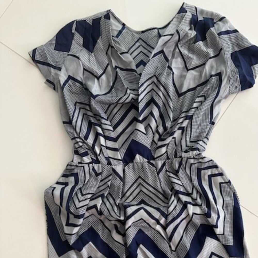 Blue and Gray Mini Blouse Dress